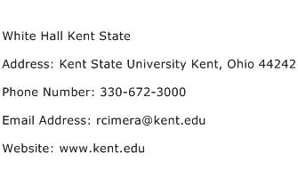 White Hall Kent State Address Contact Number