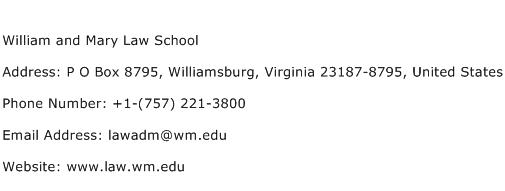 William and Mary Law School Address Contact Number