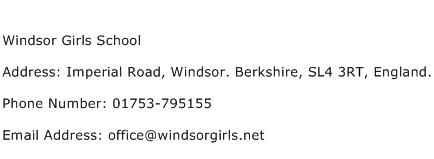 Windsor Girls School Address Contact Number