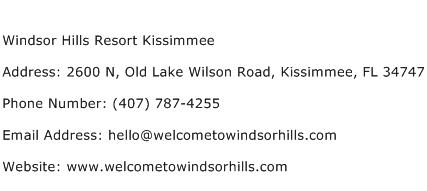 Windsor Hills Resort Kissimmee Address Contact Number
