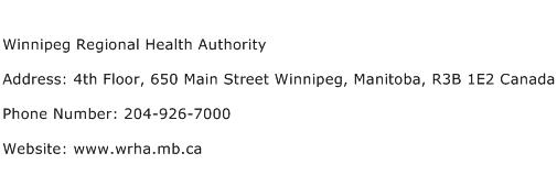 Winnipeg Regional Health Authority Address Contact Number