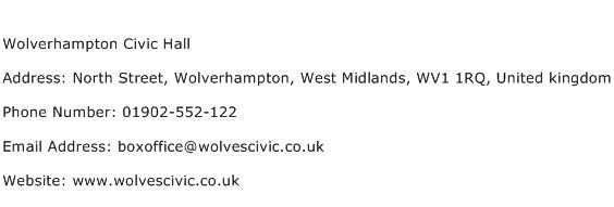 Wolverhampton Civic Hall Address Contact Number