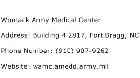 Womack Army Medical Center Address Contact Number