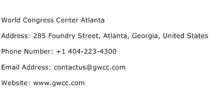 World Congress Center Atlanta Address Contact Number