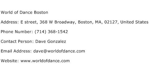 World of Dance Boston Address Contact Number