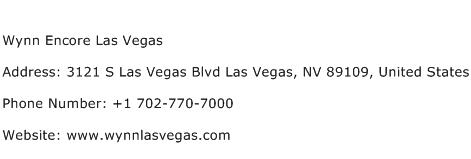 Wynn Encore Las Vegas Address Contact Number