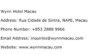 Wynn Hotel Macau Address Contact Number
