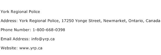 York Regional Police Address Contact Number
