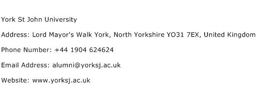 York St John University Address Contact Number