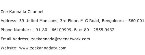 Zee Kannada Channel Address Contact Number