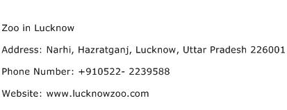 Zoo in Lucknow Address Contact Number