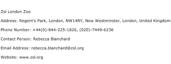 Zsl London Zoo Address Contact Number