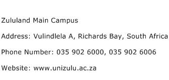 Zululand Main Campus Address Contact Number