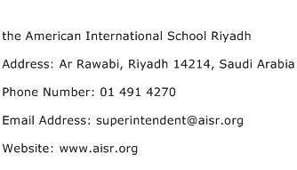 the American International School Riyadh Address Contact Number