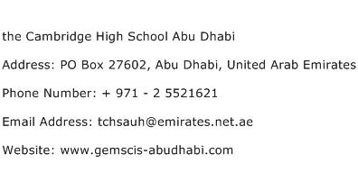 the Cambridge High School Abu Dhabi Address Contact Number