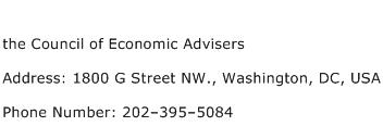 the Council of Economic Advisers Address Contact Number