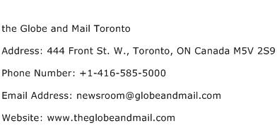 the Globe and Mail Toronto Address Contact Number