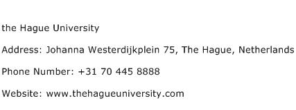 the Hague University Address Contact Number