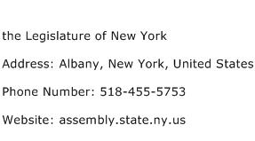 the Legislature of New York Address Contact Number