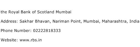 the Royal Bank of Scotland Mumbai Address Contact Number